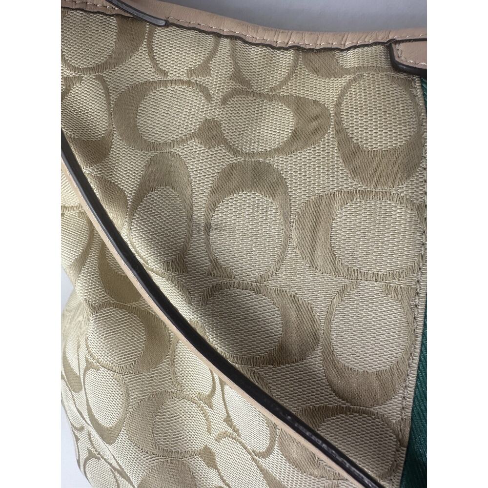 COACH Convertible Hobo Shoulder Bag Crossbody Tan Green Stripe Purse F29941 - Picture 10 of 16